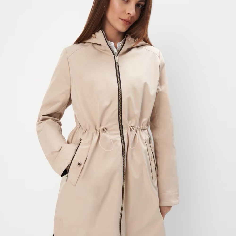 Elegant Reversible Beige and Black Trench Coat with Hood